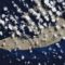 A giant raft of pumice floating in the Pacific Ocean